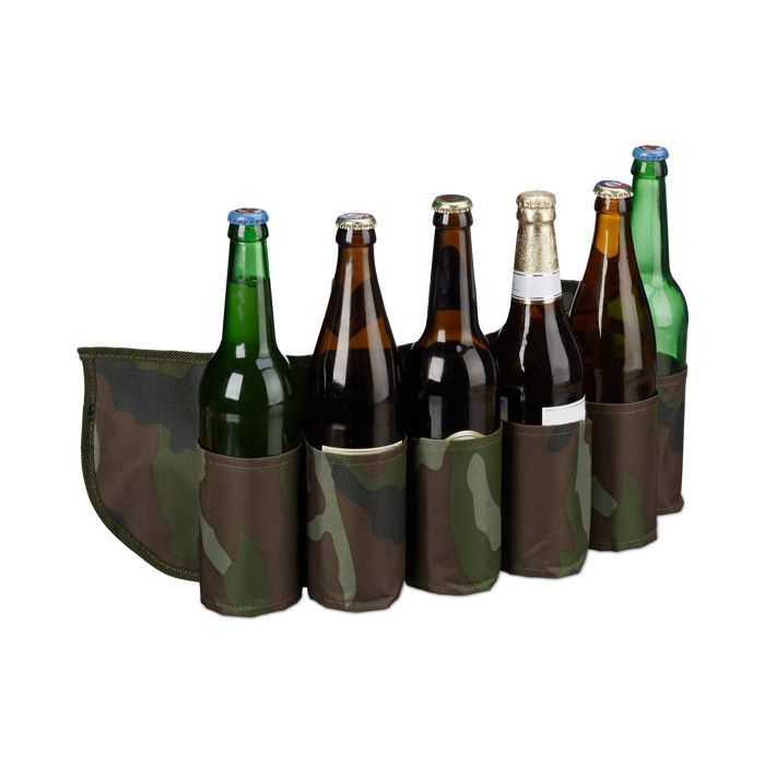 Cinturón portabotellas, paquete de 10 unidades, con capacidad para 6 latas o botellas cada uno, de 0,2 a 0,5 l, diseño de camuflaje, ajustable, color verde/marrón.