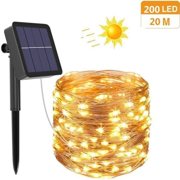Luci decorative a catena - Alimentate a energia solare - 20 m - 200 LED - Impermeabili - 8 modalità - Multicolore