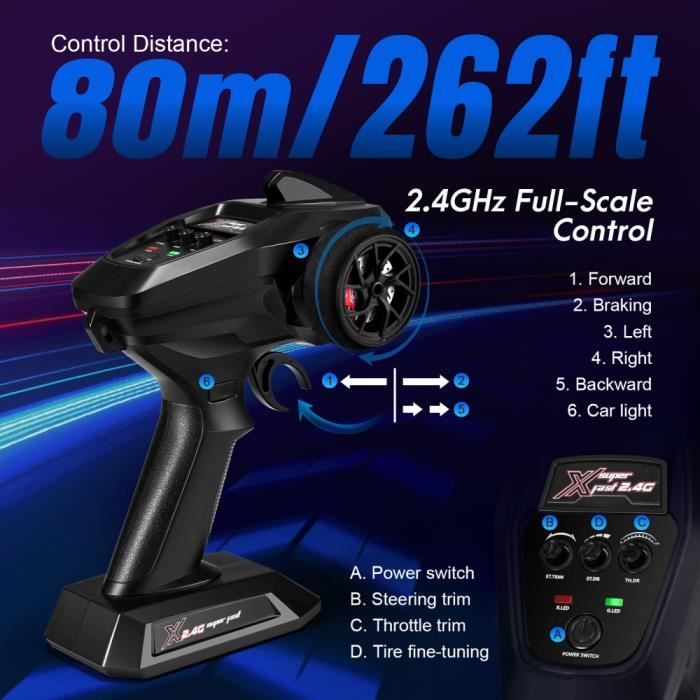 Coche teledirigido a escala 1:16 de 50 km/h para adultos, coche RC 4x4, camión monstruo RC de 2,4 GHz, buggy RC, 2 baterías para adultos y niños.
