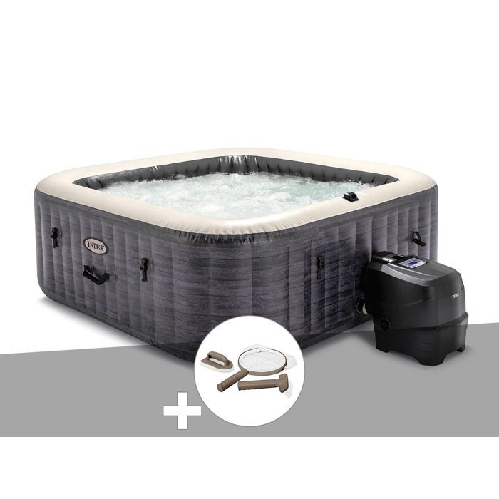 Jacuzzi inflable Intex PureSpa Square Slate con burbujas, capacidad para 6 personas + kit de mantenimiento