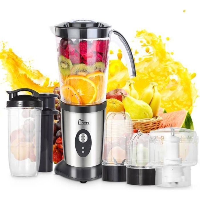 UTEN 1.25L Smoothie Blender, Multifunctional Blender with 2 Stainless Steel Blades for Fruit and Vegetable Juices