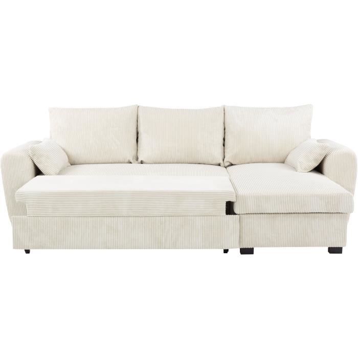Sofá cama esquinero reversible - 3 plazas - MAX - Tela Lincoln Beige - Compartimento de almacenamiento - 240 x 143 x 85 cm - CONFORTEAM