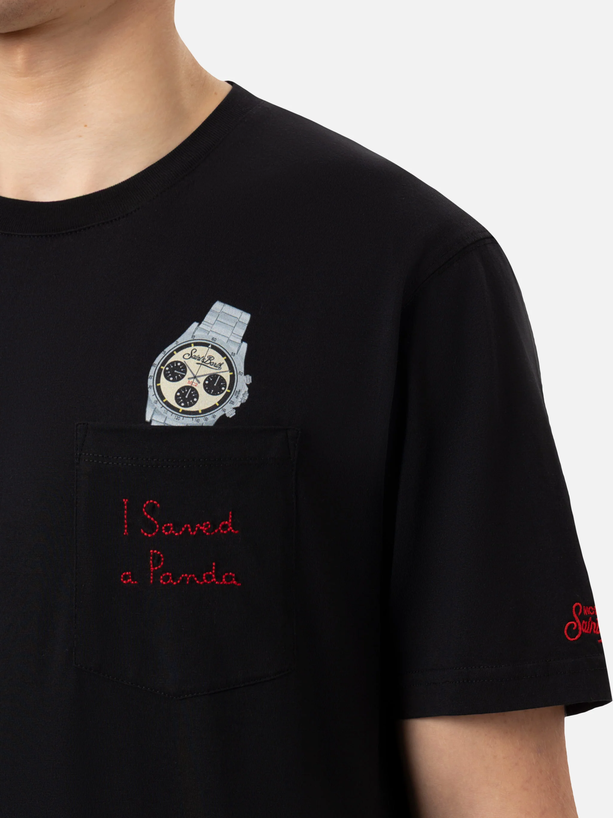 Camiseta de algodón Austin con bordado y estampado de reloj.