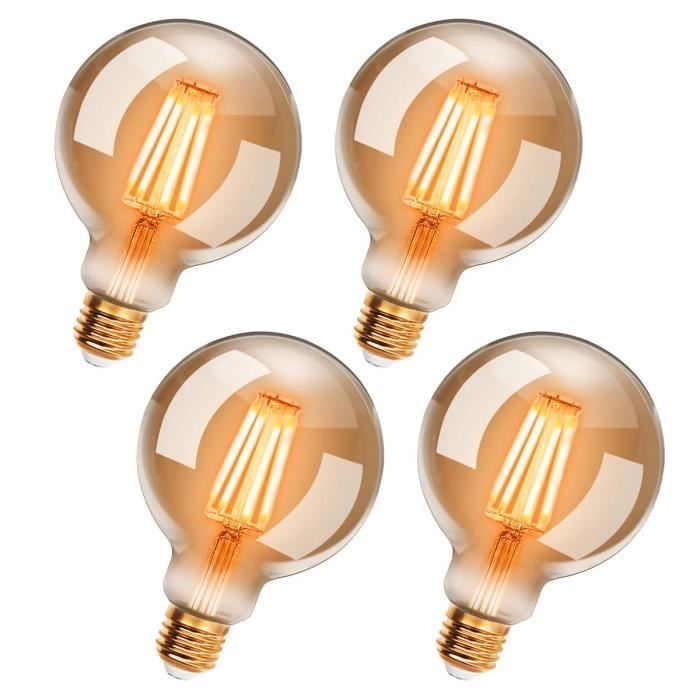Paquete de 4 bombillas LED Edison vintage G95 E27, 6W, blanco cálido 2200K, bombilla de filamento retro, no regulable.