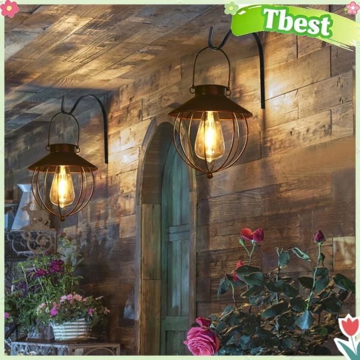 Tbest Paquete de 2 luces solares de pared para exteriores, bolardo solar vintage para jardín, 1 paquete