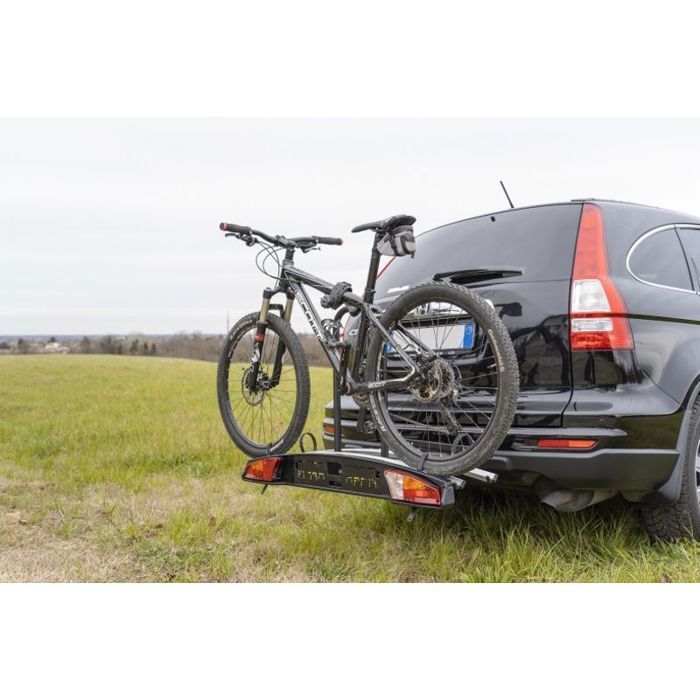 Portabicicletas de plataforma para 2 bicicletas, montado en el enganche del remolque - Menabo Merak 
