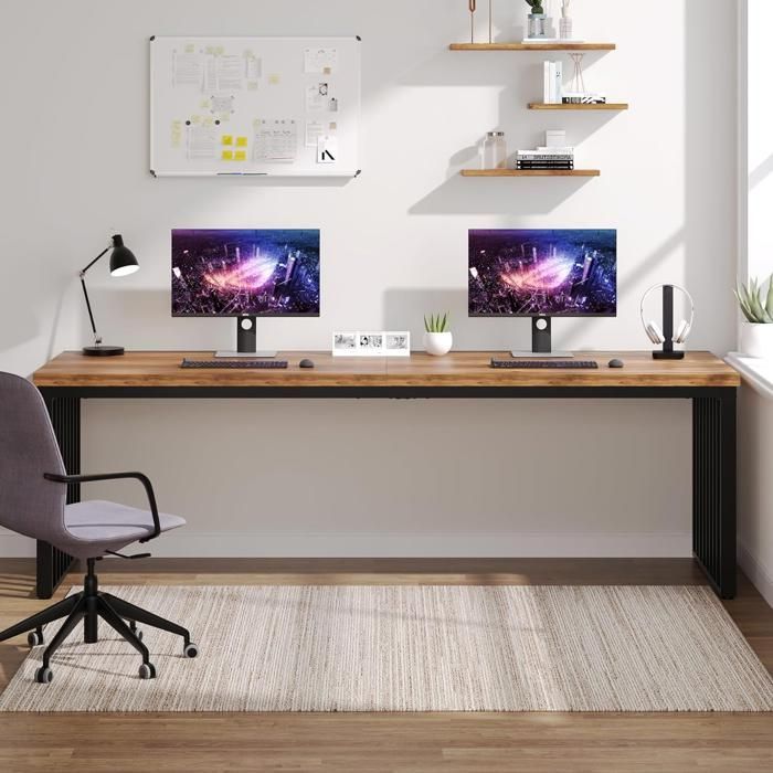 Large 180x76x60 cm computer desk with sturdy metal frame - Workstation - Brown (chair not included)