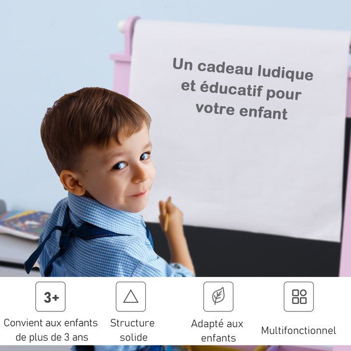 Children's Easel - HOMCOM - 3-in-1 Double-Sided Chalkboard Easel with White Chalk and Paper Roll - MDF - Pink