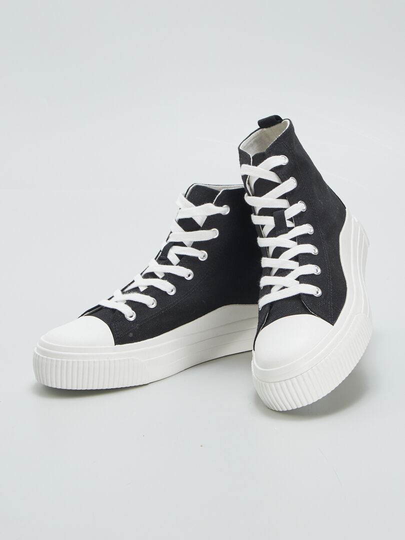 Canvas wedge sneakers - ZWART