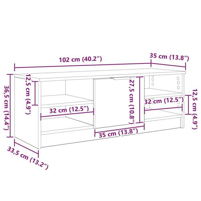 Mueble de TV moderno - vidaXL - Roble artesanal - Madera de ingeniería - 102x35x36,5 cm - 1 puerta - 2 estantes