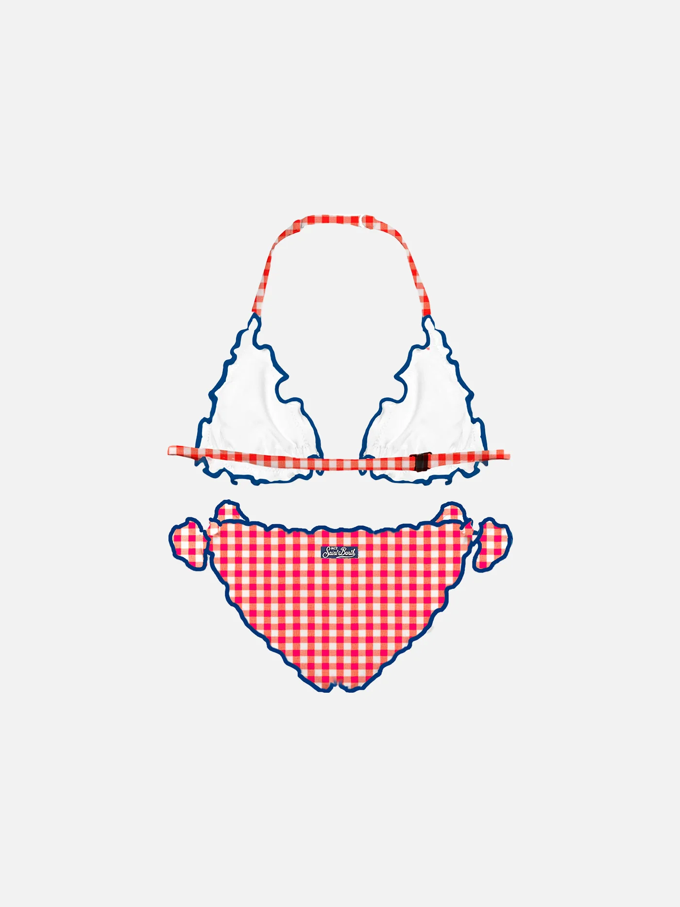 Bikini da bambina a triangolo con stampa vichy rossi