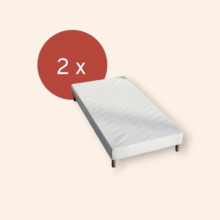 Upholstered bed base - UMBERTO RAVELLI - 90x190 cm - White - 11 solid wood slats - Single