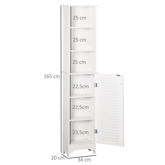 Meuble colonne - HOMCOM - salle de bain 3 niches placard porte persienne 3 étagères rangement - MDF - 30x30x144cm - blanc