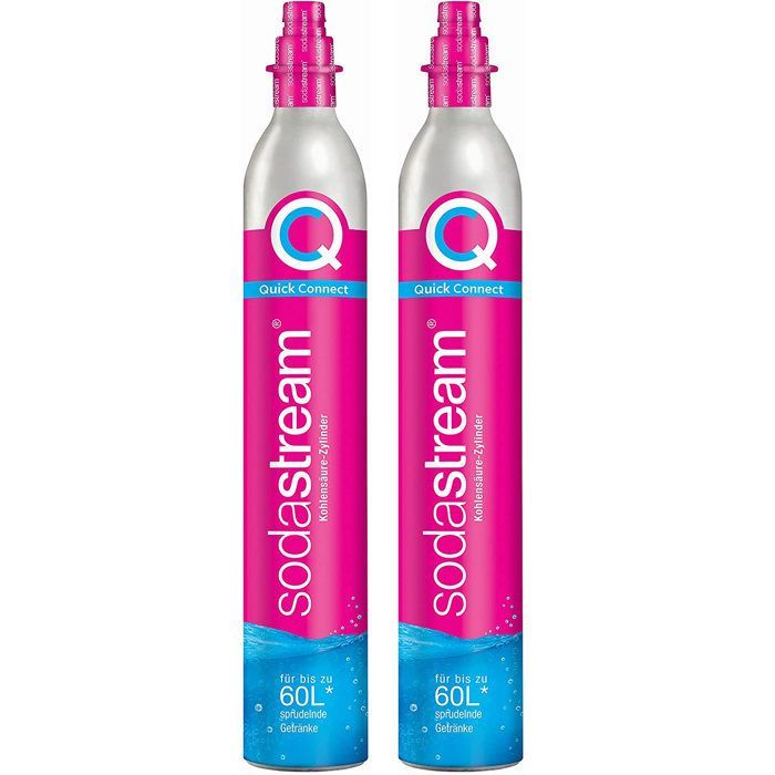 Sodastream 2-pak med 60L CO2-gasflasker med hurtigkobling til danskvandsmaskine - 2 x hurtigkoblingsflasker