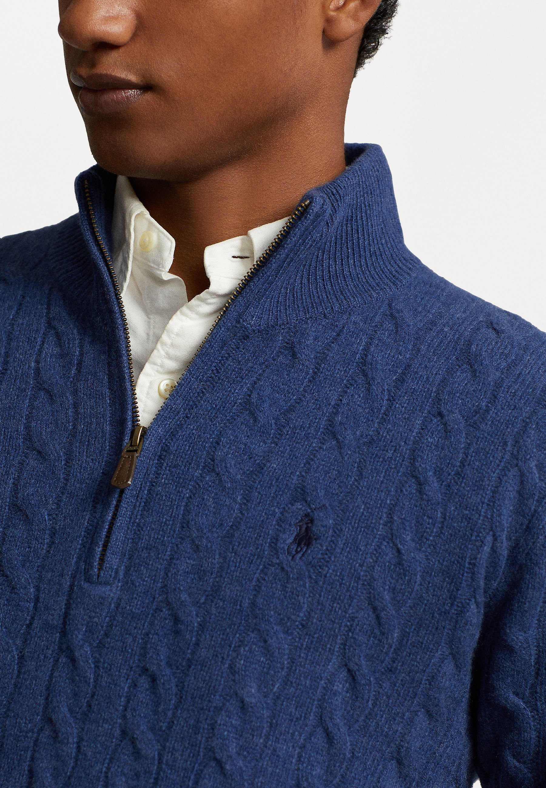 Polo Ralph Lauren kabelgebreide wollen kasjmier trui - Trui - rustiek marineblauw gemêleerd