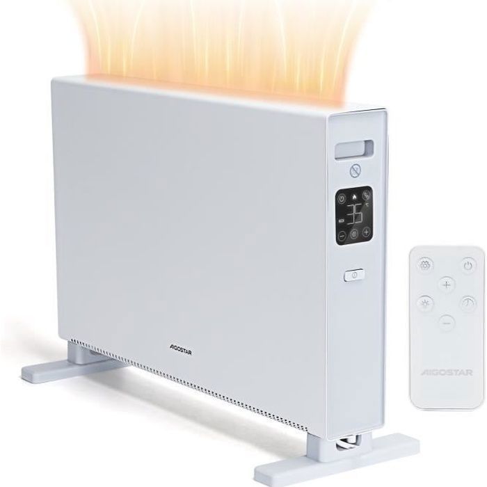 Calefactor de convección de 2000 W, bajo consumo energético, pantalla táctil + mando a distancia, temporizador de 24 horas. 3 niveles de potencia, modo ECO.