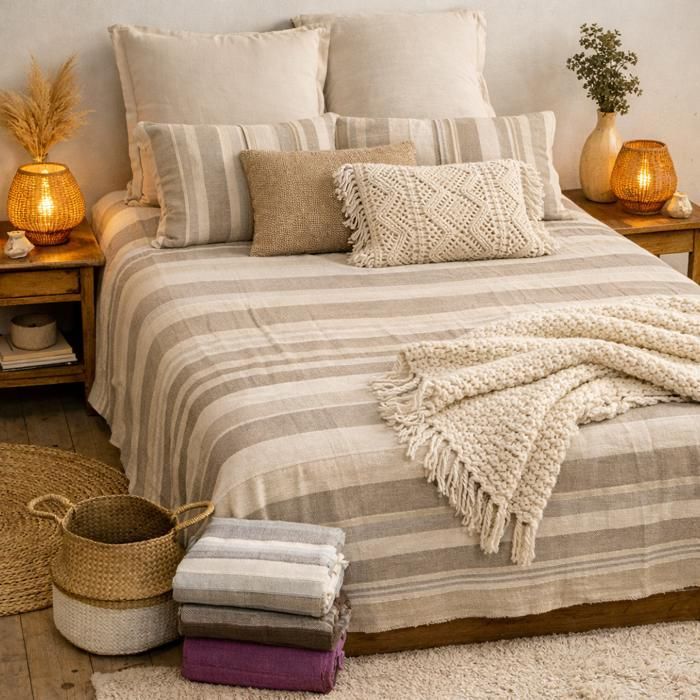 Tendance Perso - Manta tejida/manta para sofá/manta de cama - AKOLA - 125x150 cm - Crudo - 100% algodón - manta acolchada grande tono sobre tono