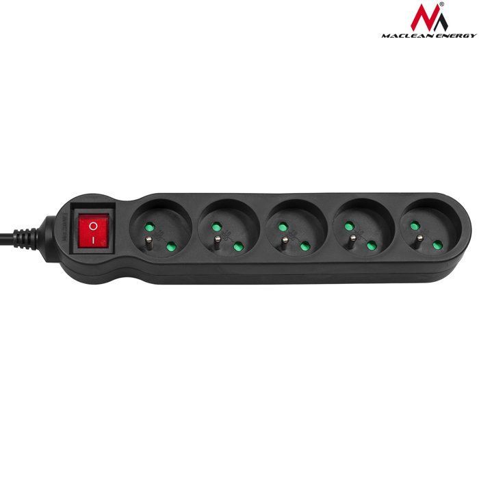 Regleta - Bloque - 5 enchufes - Interruptor - 5 m - Negra