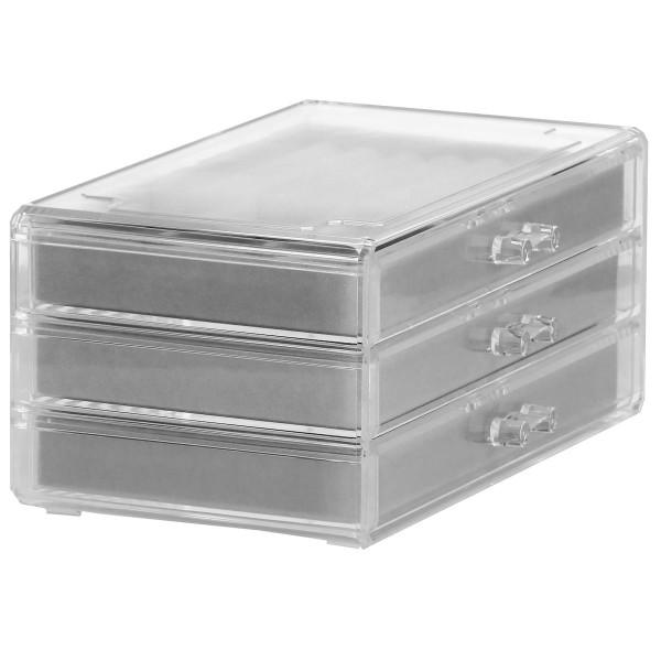 Szkatułka na biżuterię 23x14x11 cm szary welurowy organizer z przegródkami