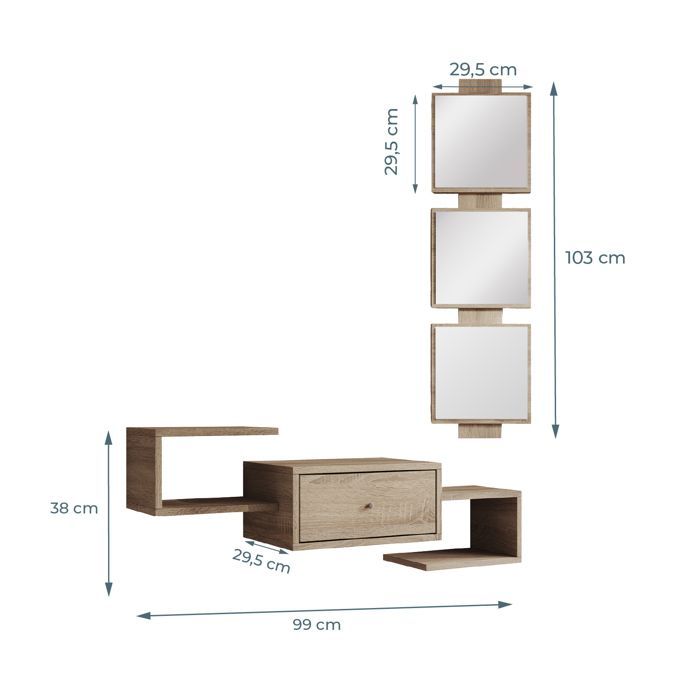 Entryway Furniture | 1 Drawer with Mirror | Entryway Console | Sonoma Finish | W 99.5 x D 22 x H 145 cm | Neo Model