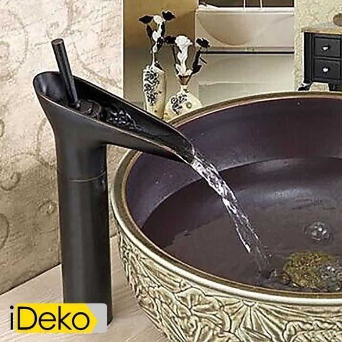 Grifo mezclador para lavabo de baño iDeko® Black Waterfall con manguera flexible (alta)