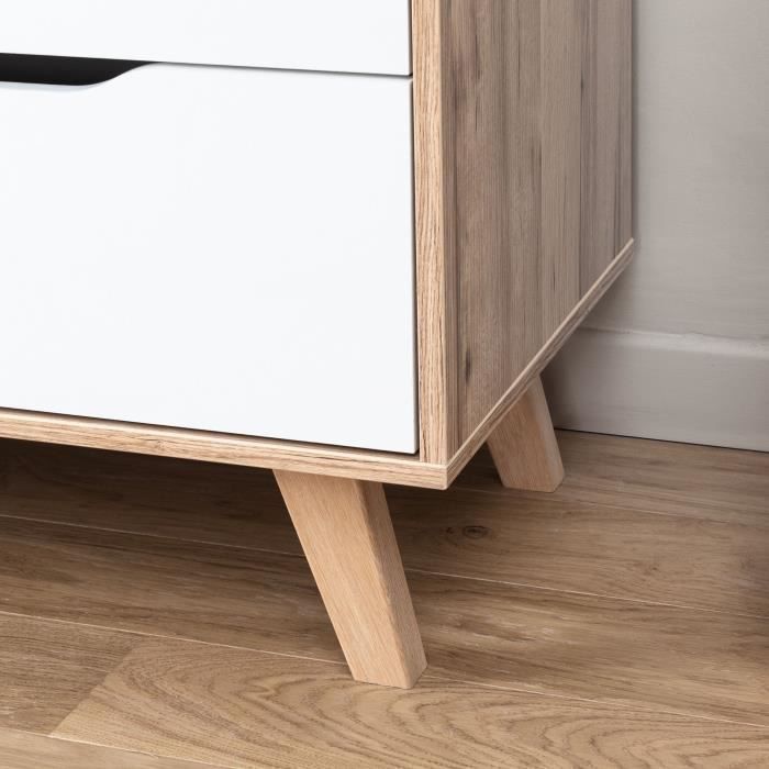 VANKKA 6-drawer chest - Oak and white finish - Scandinavian style - W 154 x D 42 x H 86 cm