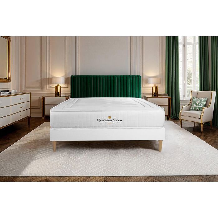 Ensemble sommier matelas 140x200 - LANCASTER - Ressorts ensachés - Mémoire de forme - Ferme - Blanc