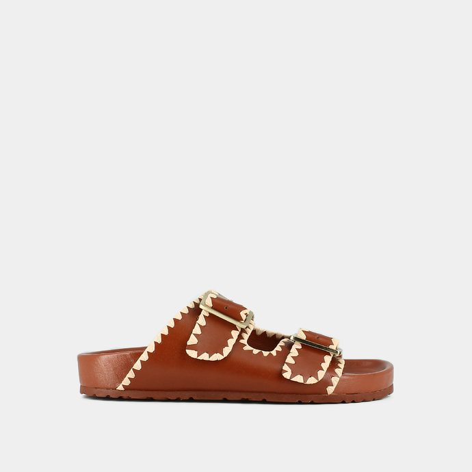 Mules à boucles  en cuir cognac
