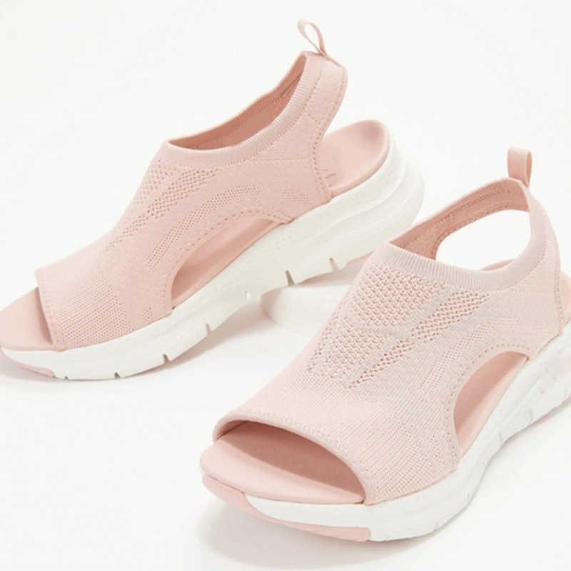 Sandales pour femmes en maille tissée décontractée à plateforme compensée, style bohème chic.