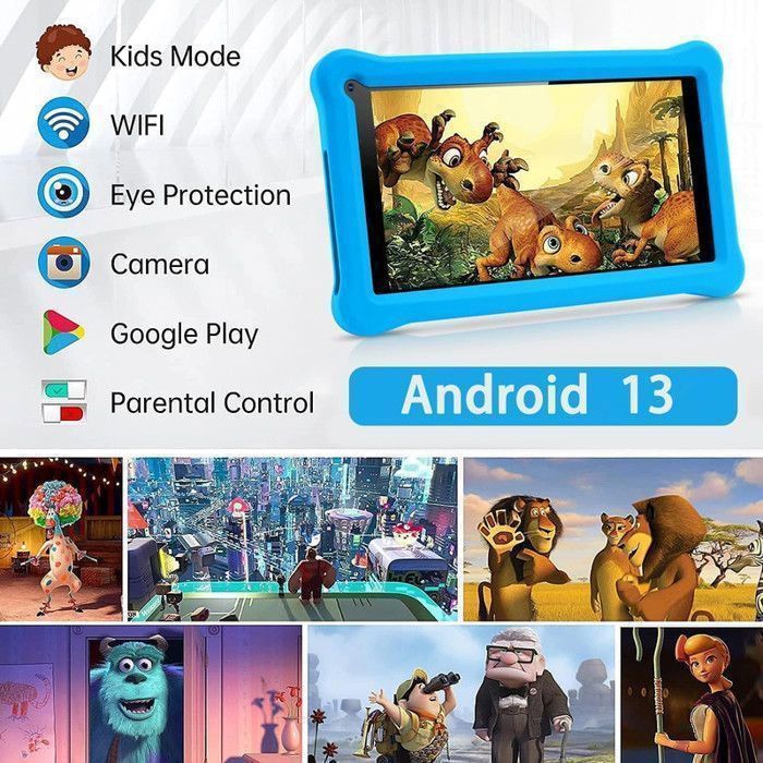 SUMTAB 7-inch Kids Tablet, Android 11, 8GB RAM, 64GB ROM, Blue with Shockproof Case