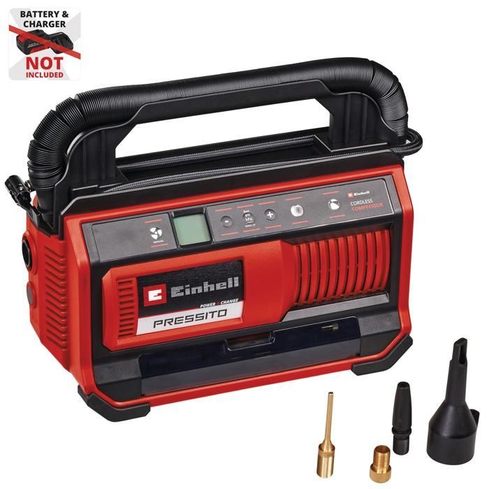 Einhell PRESSITO 18/25 Solo PXC Cordless Compressor (18V, 3-adapter kit included) Supplied without battery or charger