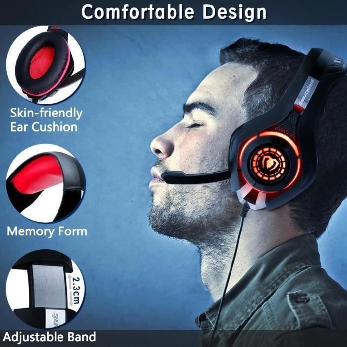 Fone de ouvido para jogos POPSPO PS4 - Com fio - Vermelho - Microfone com cancelamento de ruído e LED