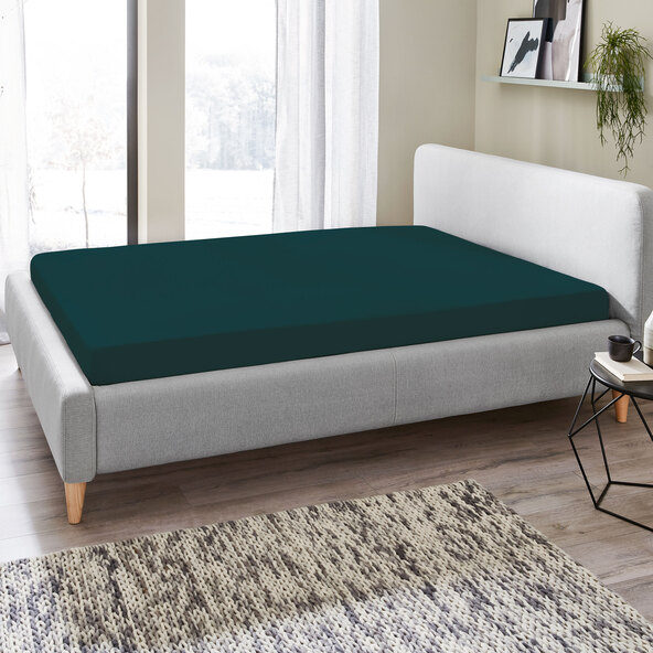 Fine flannel fitted sheet, 90-100 x 200 cm, petrol