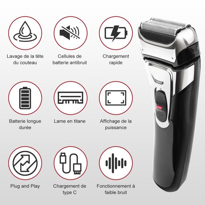 Elektrisch scheerapparaat voor mannen, 3-in-1 baardtrimmer - Volledig waterdicht - LED-display - USB-oplaadbaar