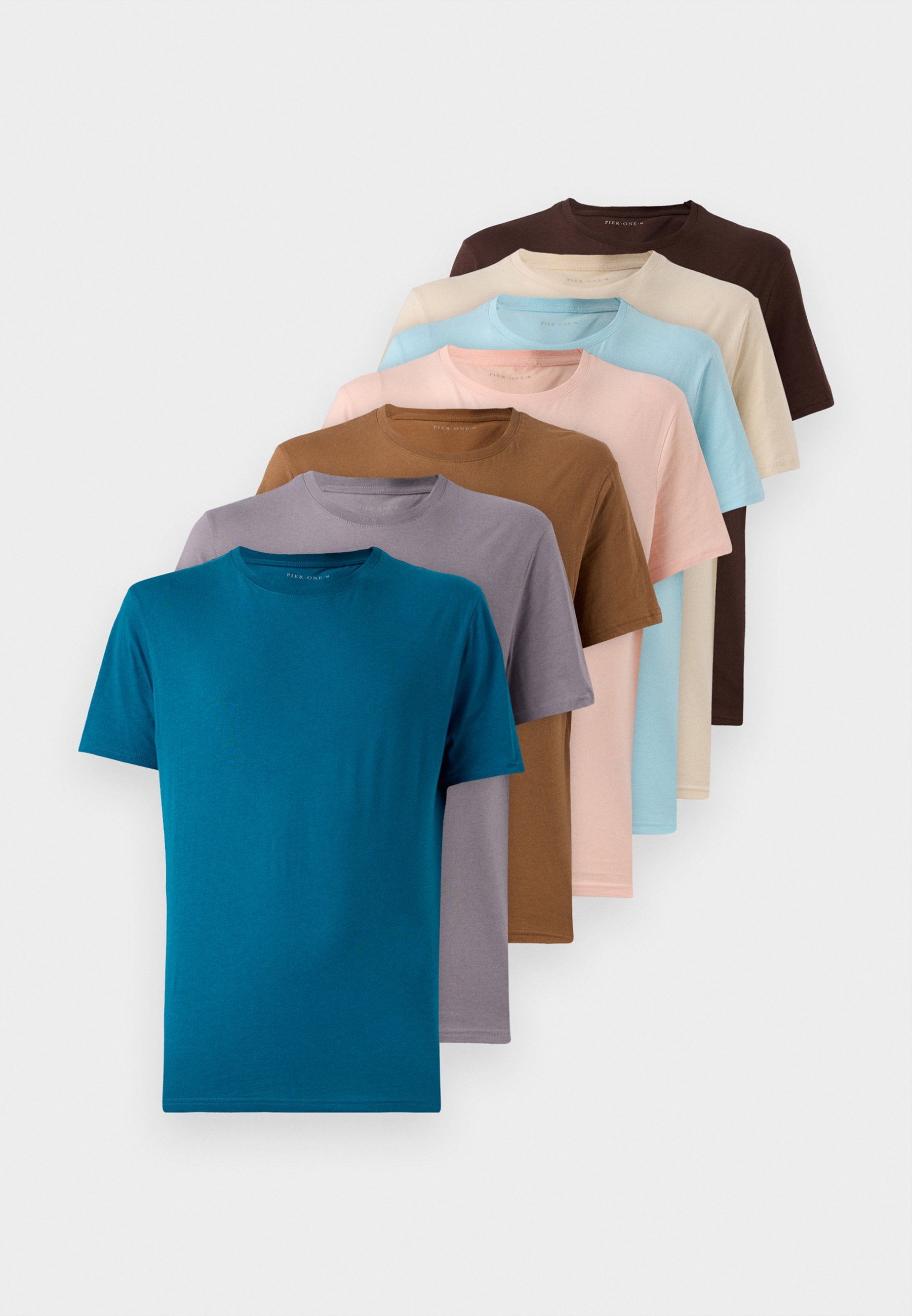 Pier One 7-pack - Basic T-shirt - rood/zilver/koningsblauw