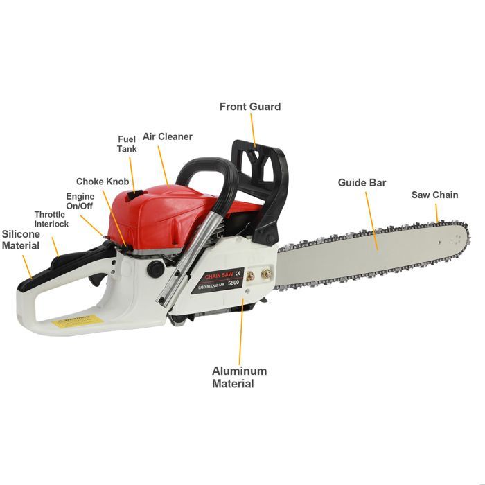 Benzinekettingzaag - FLASIDU - 2,4 kW/3,2 pk - 50 cm - 13000 tpm - 2-takt - 58 cc - 6,8 kg - 55 cm zaagblad