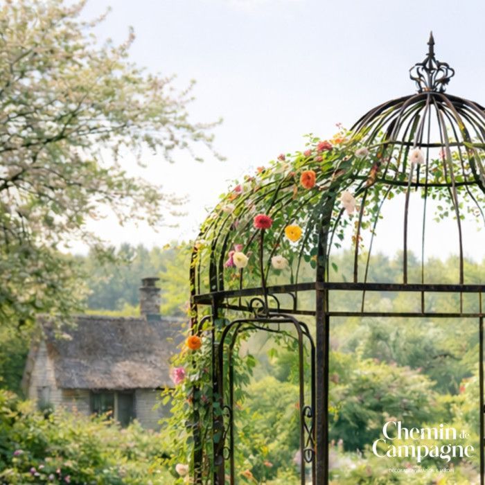 Gazebo/pergola/chiosco/riparo da giardino in ferro marrone, Ø208 x Ht.314 cm