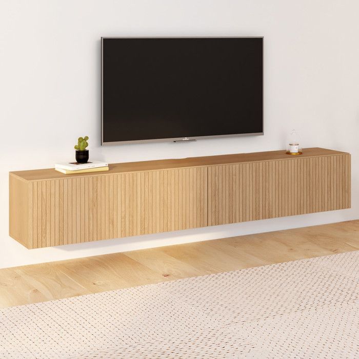 IDMARKET JULIETTE 180 cm wandmeubel voor tv met houten latten en profielen, eikenhouten afwerking