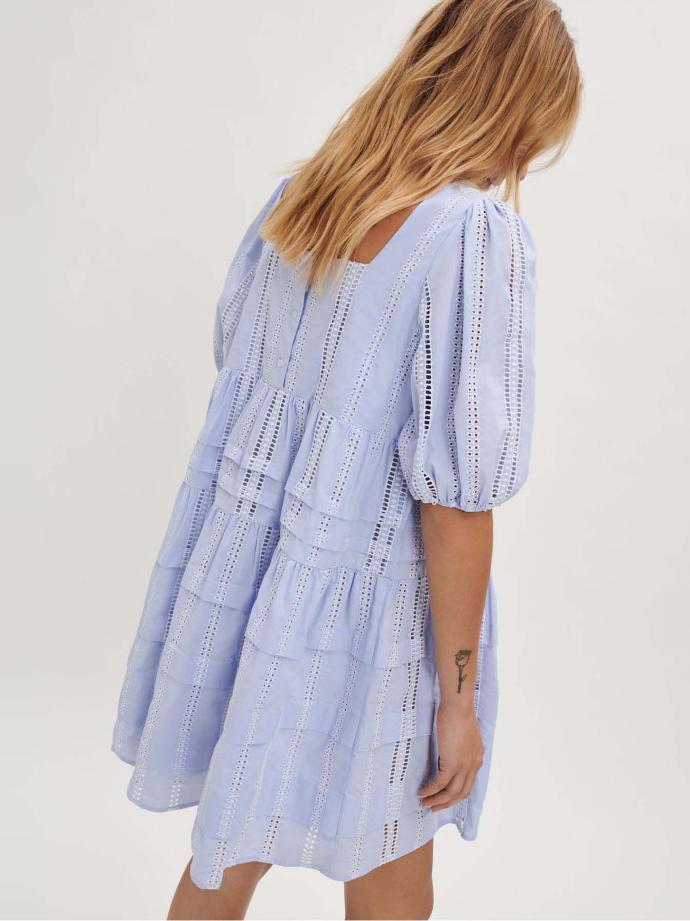 Rochie din bumbac cu împletitură - Albastru deschis