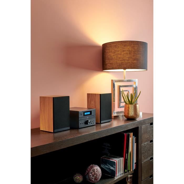 Sistema micro Hi-Fi Bluetooth - THOMSON - Legno/Nero - Radio FM/CD/MP3/USB, 20W RMS, sintonizzatore FM RDS, jack per cuffie, telecomando, alimentatore 230V