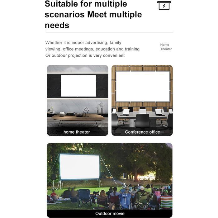 100 Inch 16:9 HD Projector - Portable Indoor/Outdoor Screen - Foldable - Double-Sided Projection - Soft Curtain [YE125]
