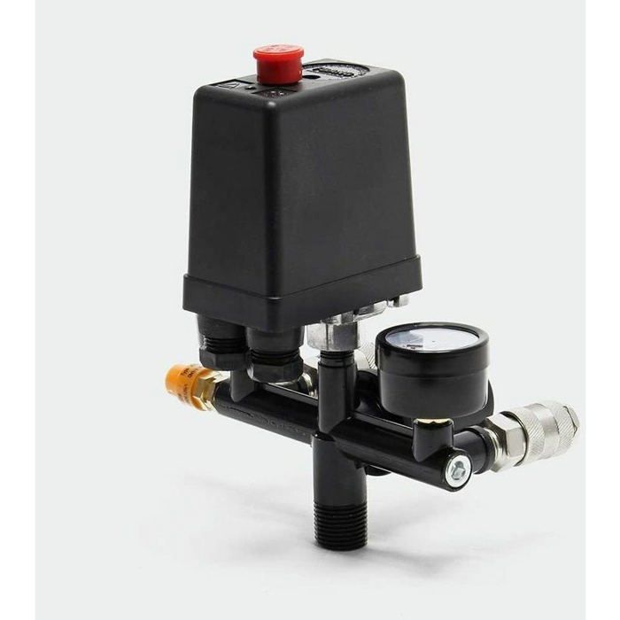 Pressure regulator with pressure switch for compressor. Pressure switch with 2 displays.