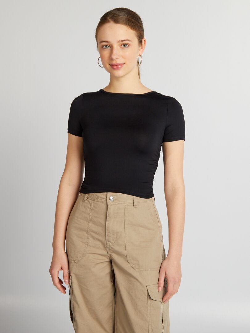 Gekreukeld T-shirt zonder rugpand - Zwart