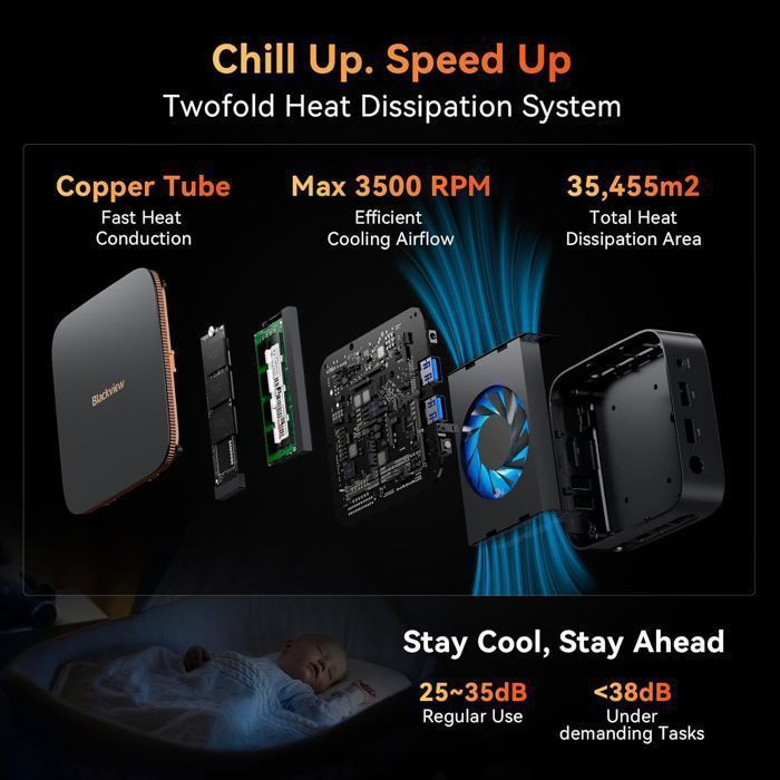 Mini PC Blackview MP20 AMD 3300U 3.5GHz 16GB DDR4 512GB/2TB SSD, Windows 11 Pro, Wi-Fi 6, tela 4K UHD, Netflix - Preto