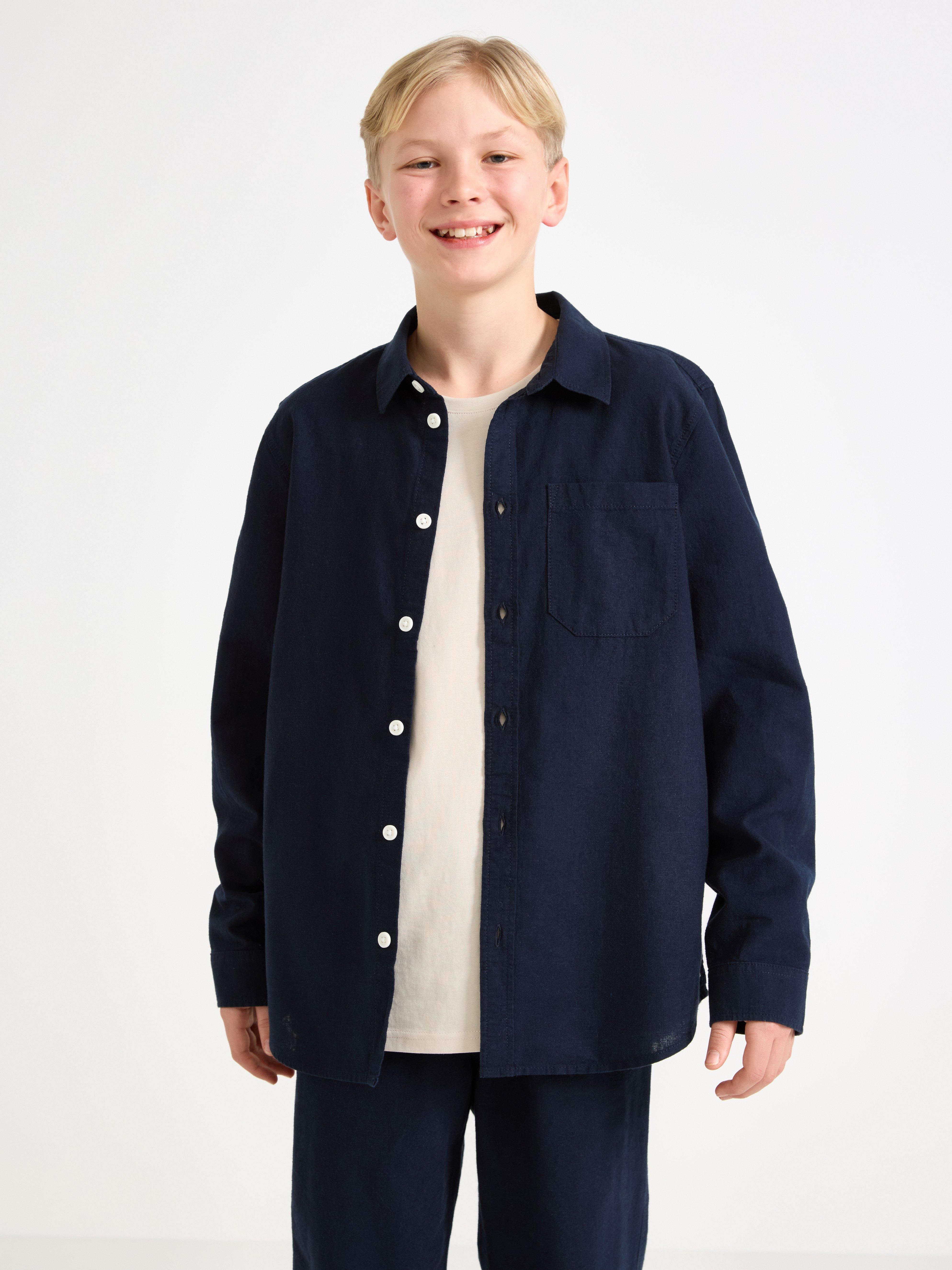 Skjorta i linneblandning Dark Navy