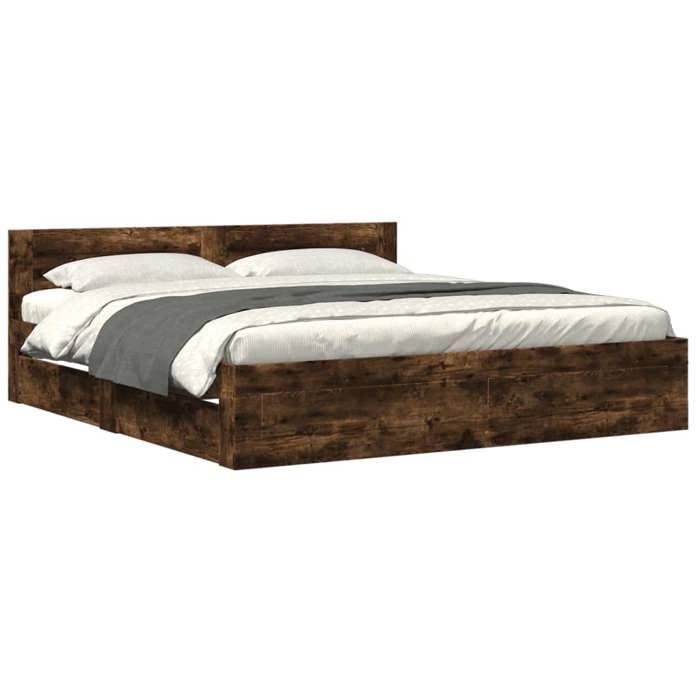 Estructura de cama vidaXL con cabecero, roble ahumado, 200x200 cm, muebles de dormitorio, cama doble, base de cama, estructura de cama