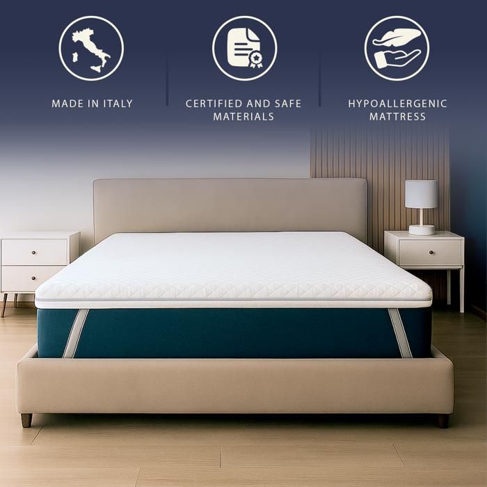 White Stone Matratzenauflage 140 x 200 cm, Memory-Schaum, 9 Zonen | 7 cm | Abnehmbarer, antiallergischer Bezug