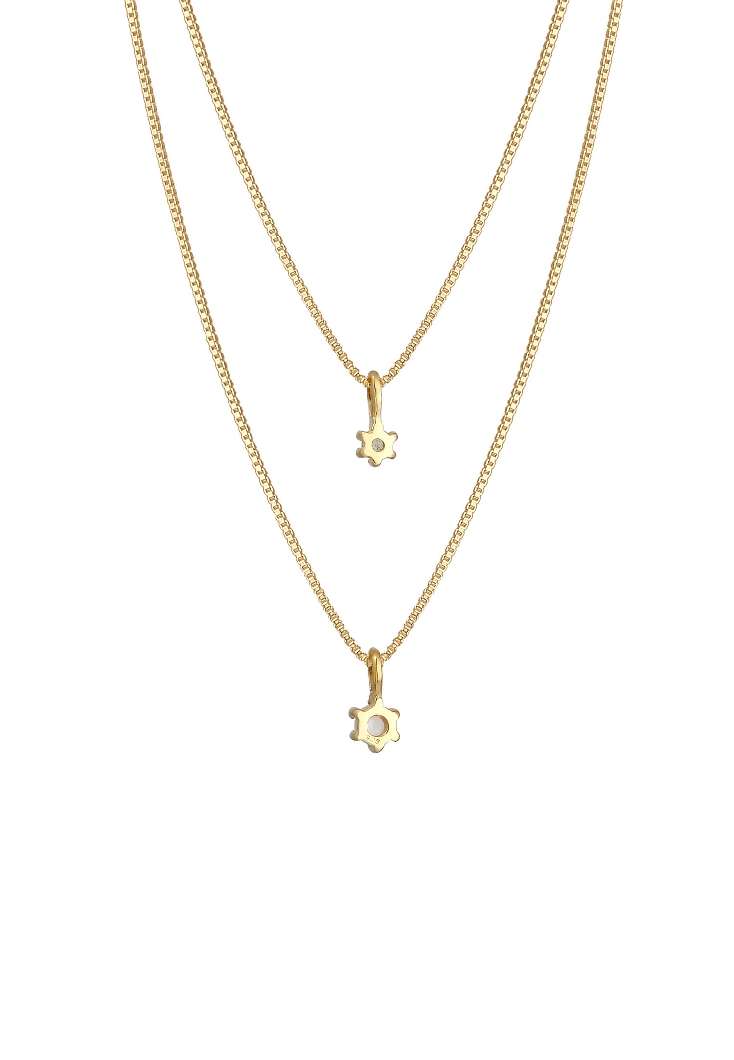 Elli PREMIUM Layer Look Élégant avec Pierre de Lune Collier Femme - (925/1000) Argent Plaqué Or