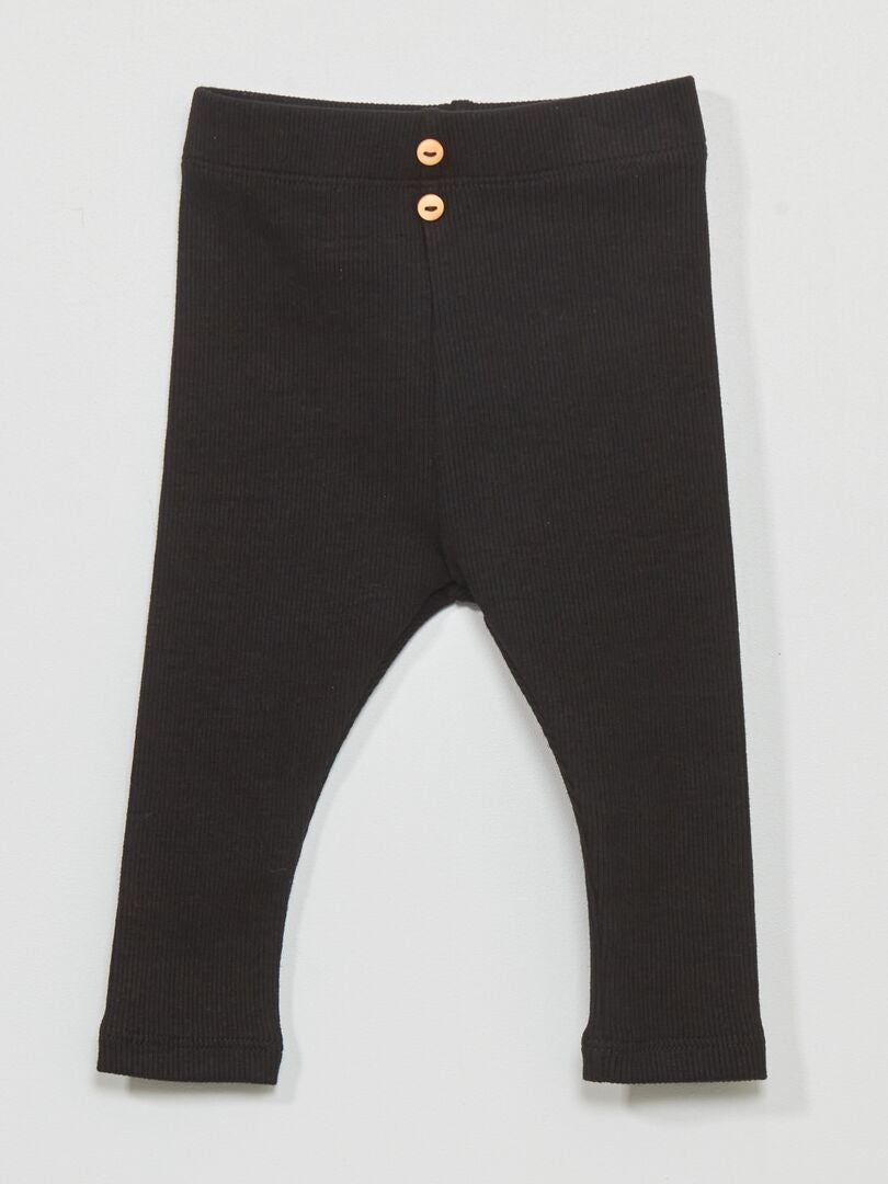 Effenkleurige ribgebreide legging - zwart