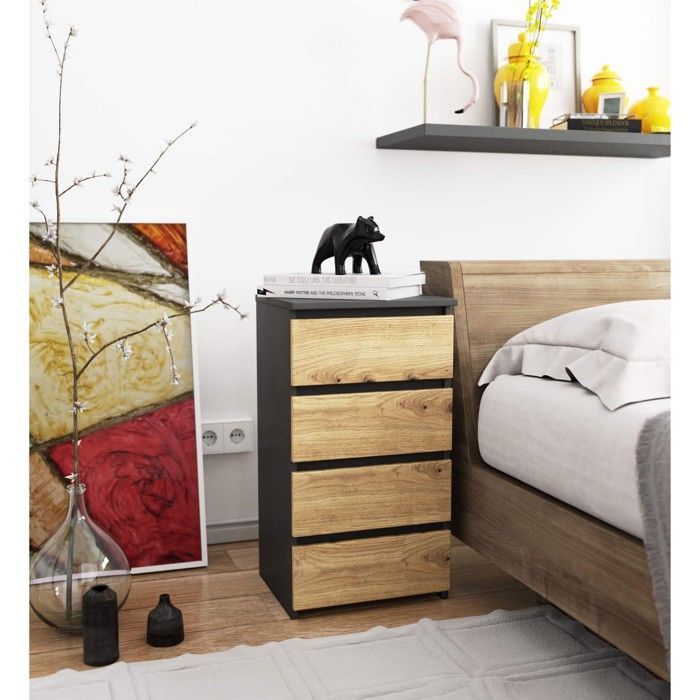 Commode AKORD CL4 Gris Graphite 40 cm 4 tiroirs façade Chêne Artisan 40x35x74 cm